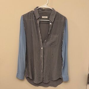 Equipment 100% Silk Striped Black and Blue Button Down Shirt